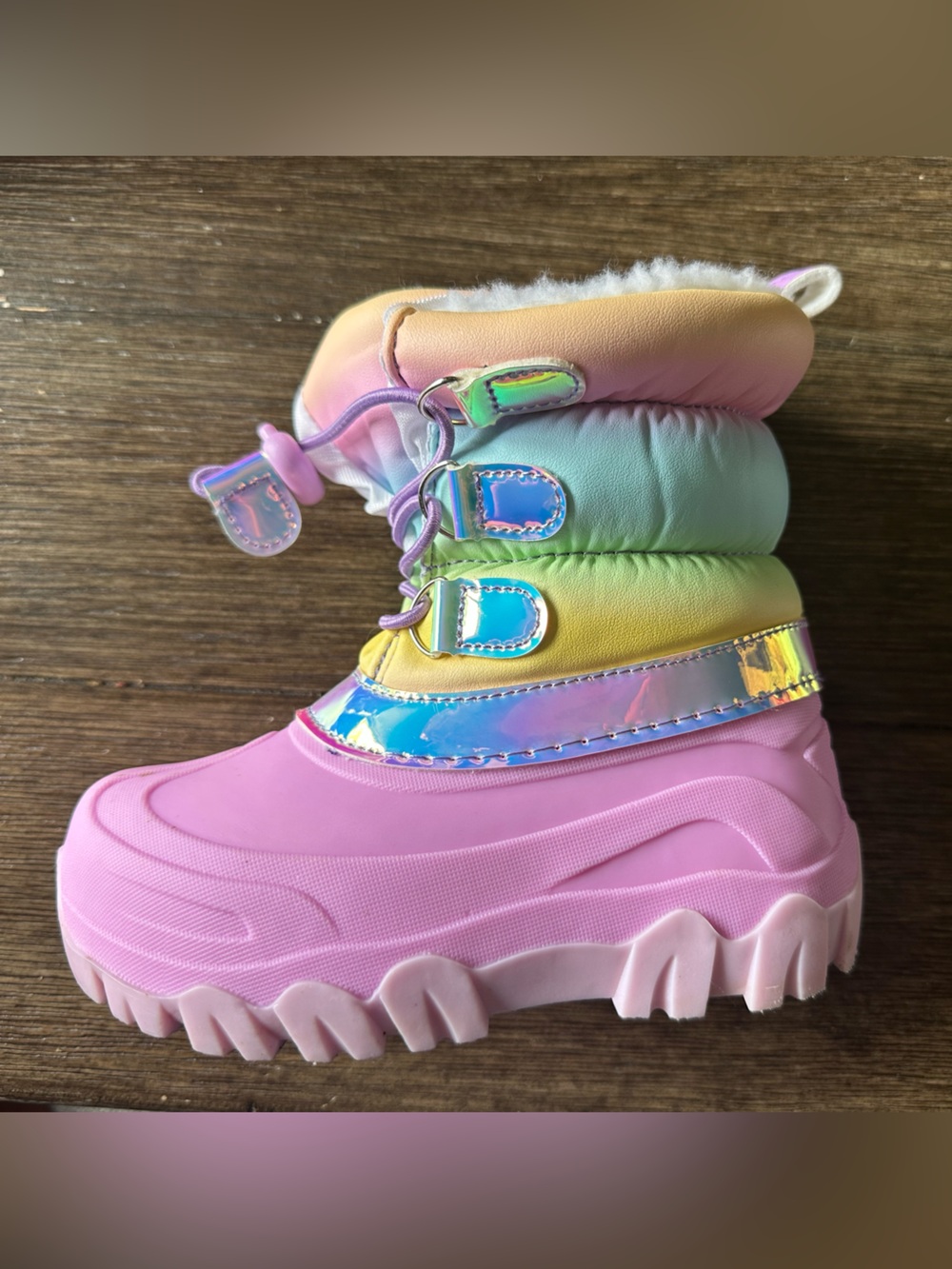 Kids Rainbow Puff Pink Snow Boots